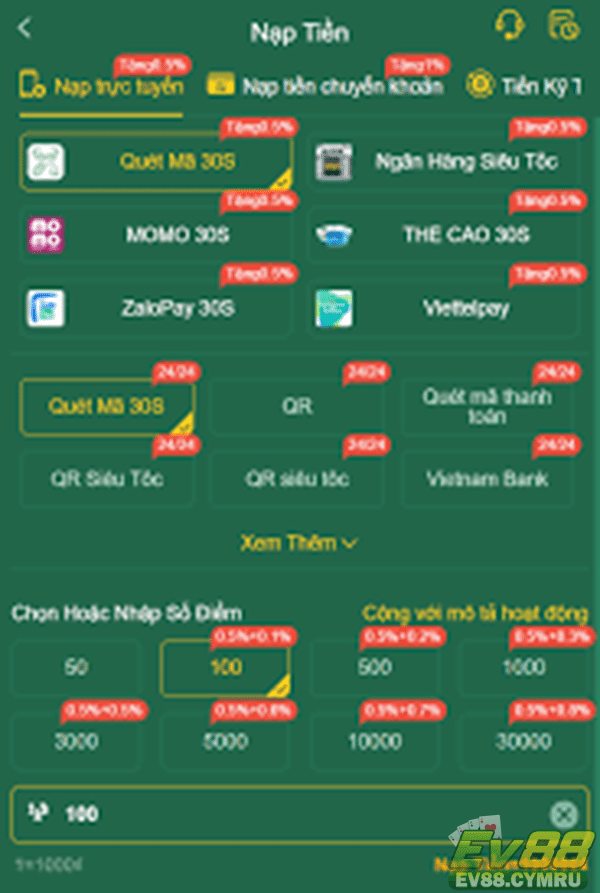 Quy trình nạp tiền EV88 chi tiết, nhanh chóng và dễ dàng